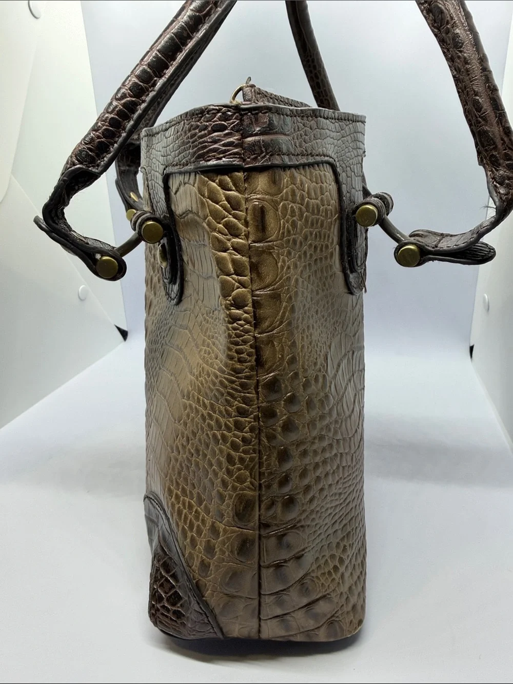 Vintage Etienne Aigner Two-Tone Croc-Embossed Top-Handle Satchel in Brown